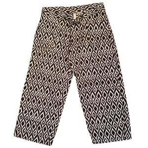 Kate Parks Women’s Linen Capri Pants Brown Cream Designer Buttons Size 10